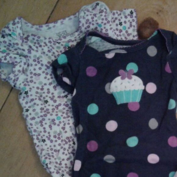 Carter's Bundle 3M Girls Short-Sleeve Onesies Pink Blue Cupcake Flowers PolkaDot - Picture 2 of 8